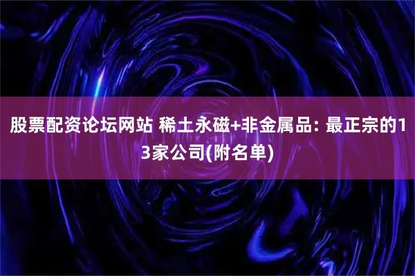 股票配资论坛网站 稀土永磁+非金属品: 最正宗的13家公司(附名单)